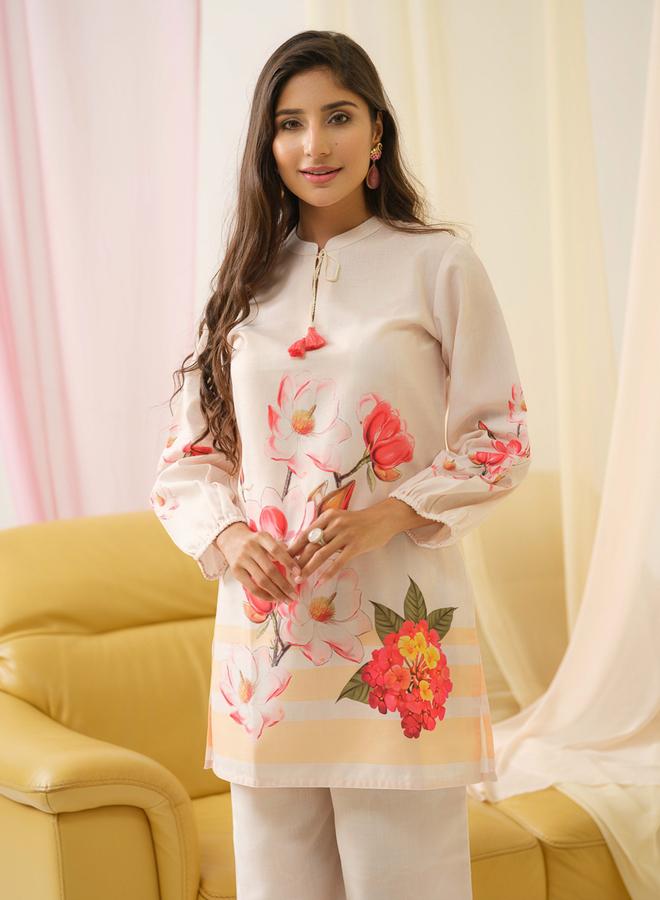 دي دبليو طقم منسق من تونيك وبنطال بالازو بطبعة زهور للنساء - Image 1